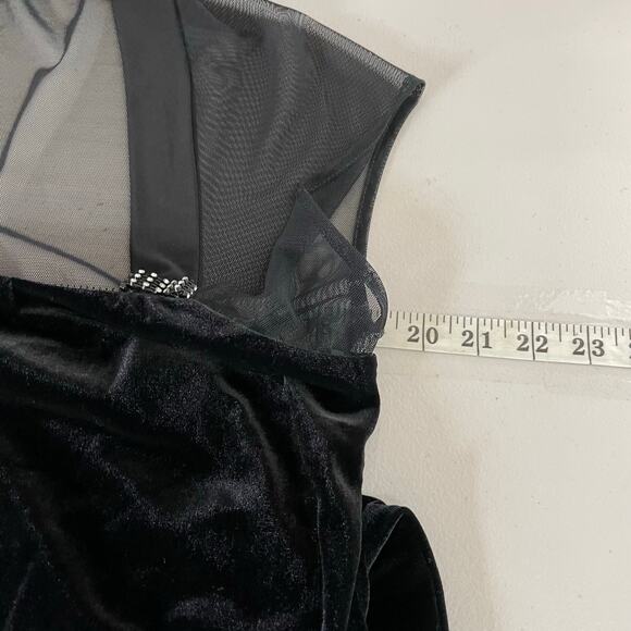 Connected Apparel Black Velvet Sheer Upper Mini Dress 80s 90s Y2K Women's Sz 16 - Picture 9 of 11